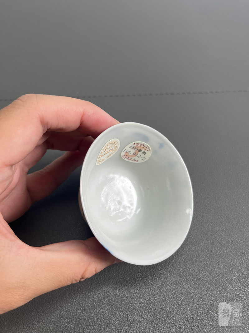 清宣统  青花白菜图诗文杯（一对） - 图12